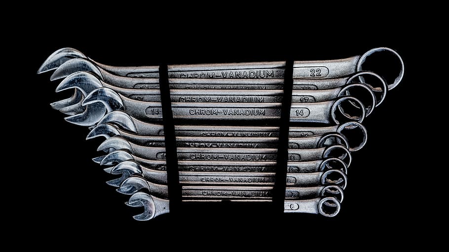 silver combination, wrench, set, tool, workshop, metal, craft, screw, screwdriver, craftsmen