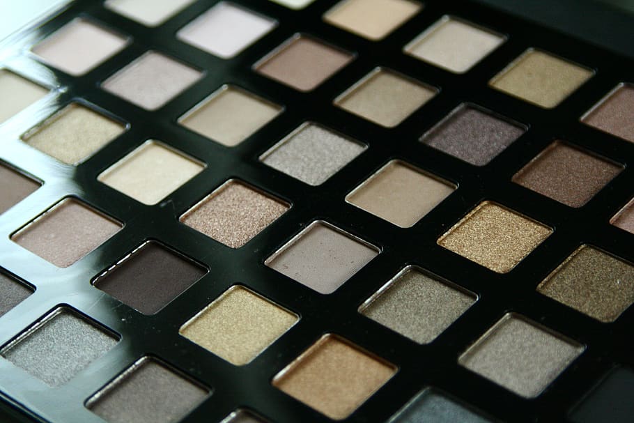 eyeshadow, makeup, cosmetic, beauty, eyeshadow palette, colors, pans, full frame, backgrounds, pattern