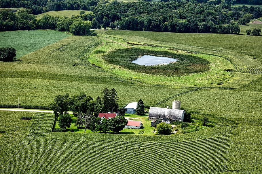 Wisconsin, vista aérea, granja, paisaje, escénico, naturaleza, al aire libre, país, campo, rural