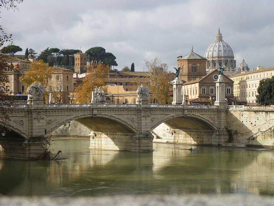 foto, blanco, concreto, puente, roma, vaticano, río, puente - Estructura hecha por el hombre, arquitectura, europa