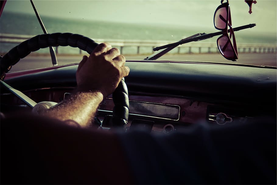 hombre, conducción, mar, lomo, fotografía, persona, coche, volante, tablero, gafas de sol