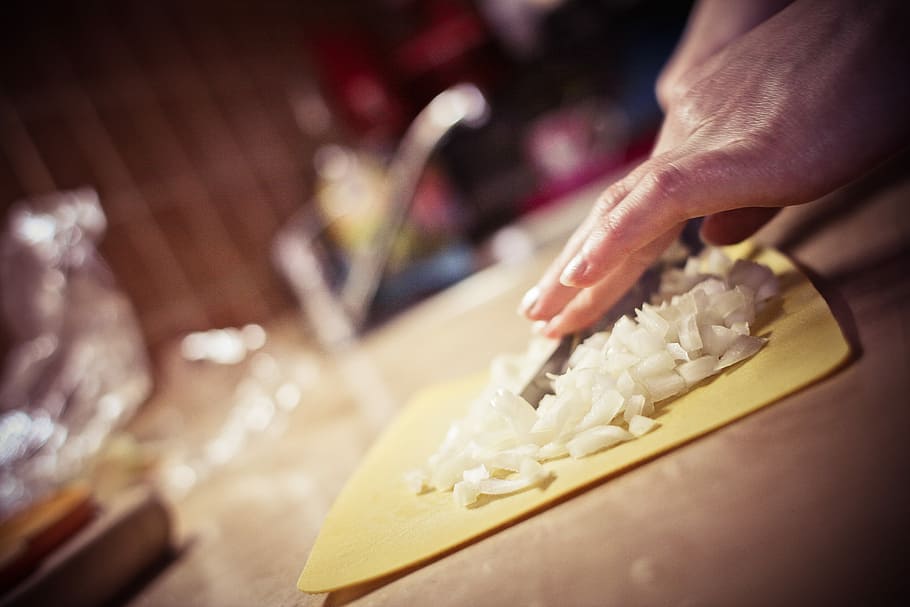 Slicing, Onions, Kitchen, cooking, food, human Hand, food And Drink, preparation, preparing Food, people