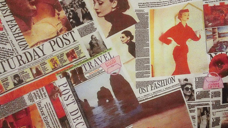 vintage, kolase, desain, cetak, pola, gaya, iklan, koran, majalah, representasi manusia