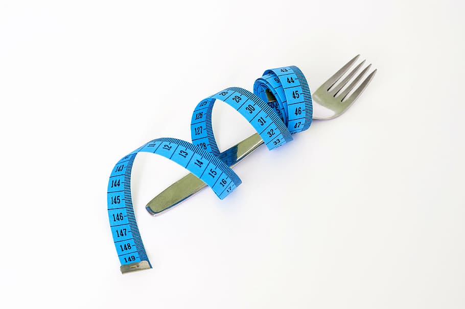 tenedor de acero inoxidable, cinta, tenedor, dieta, salud, pérdida, saludable, nutrición, estilo de vida, comer