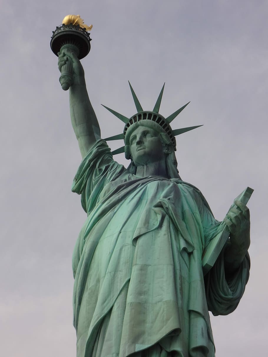 Statue Of Liberty, Liberty, New York, Manhattan, new york, statue, female likeness, flaming torch, travel destinations, crown, freedom