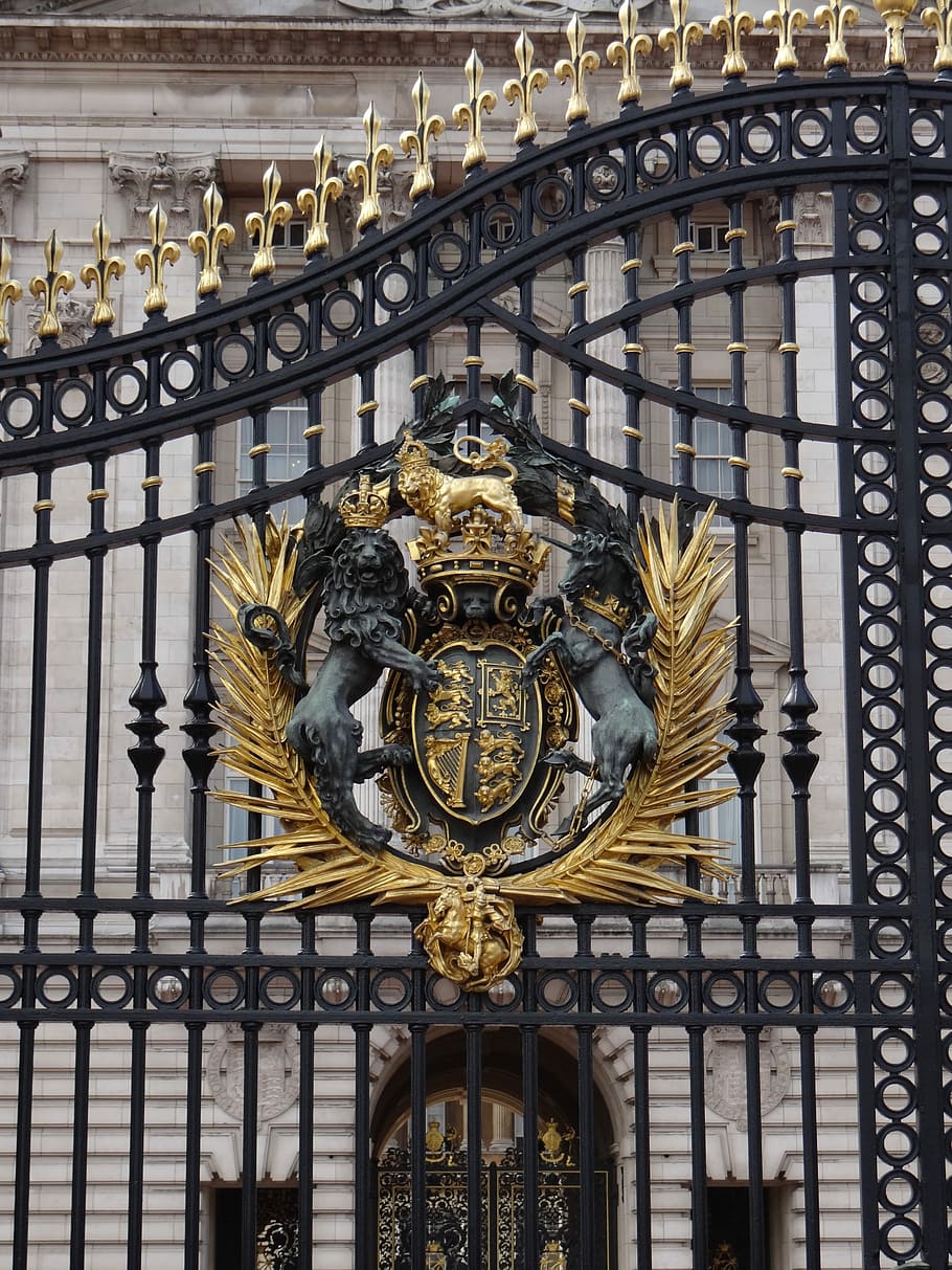 Buckingham Palace, Coat Of Arms, Goal, palace, london, park, castle, portal, golden, artfully