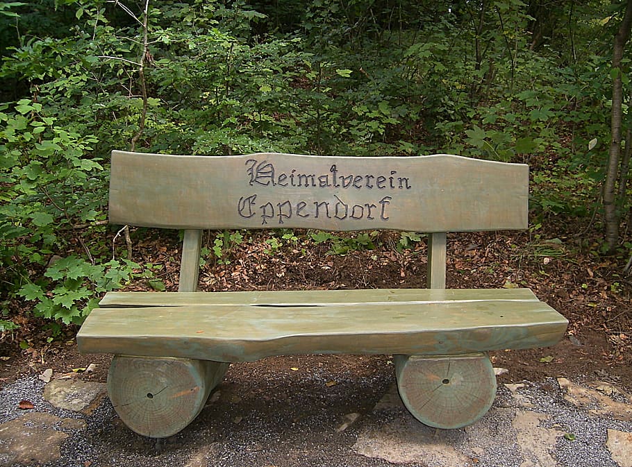 bank, wooden bench, inscription, forest, nature, bench, wood, rest, set, click