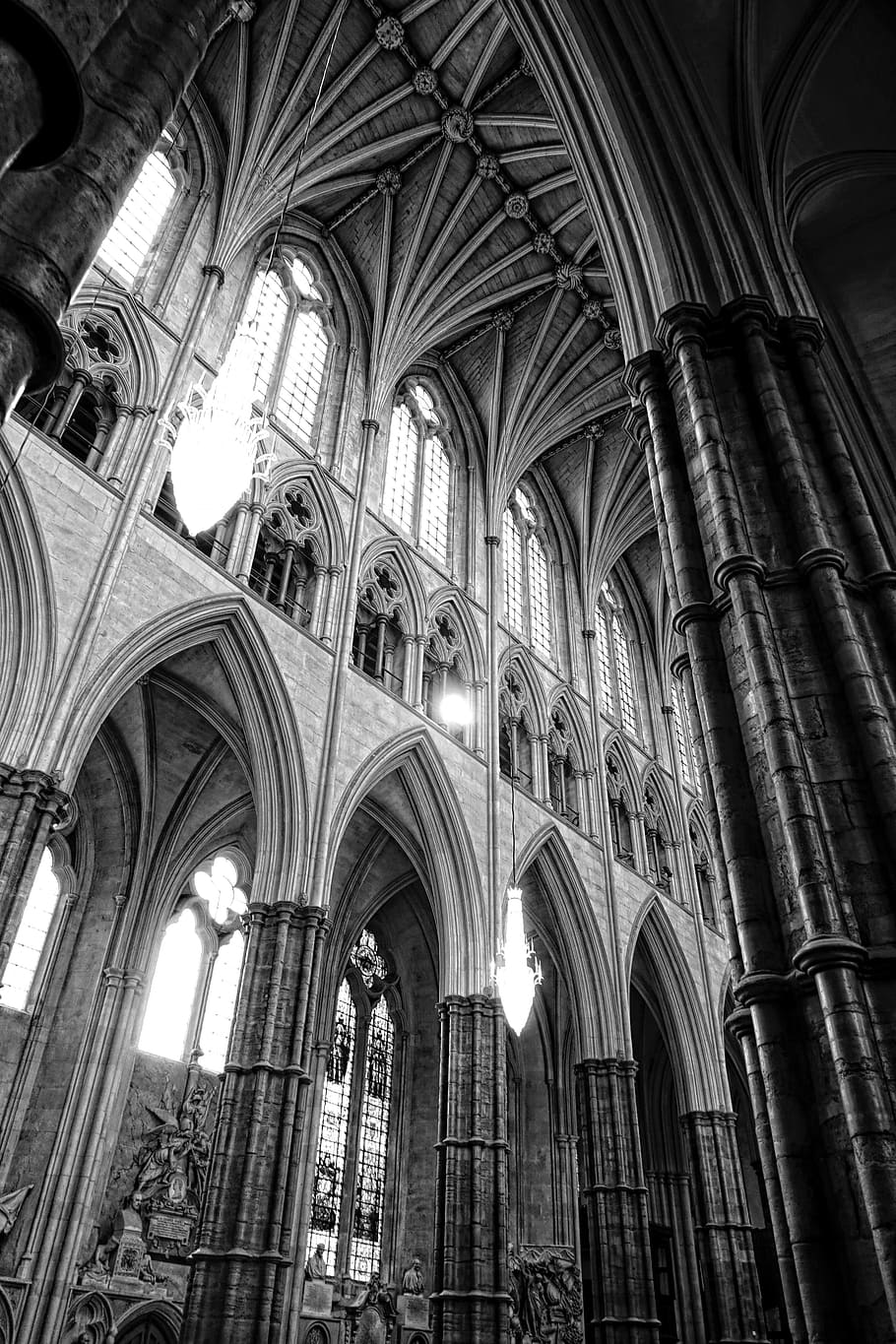 cathedral, nave, stained glass, gothic, westminster abbey, medieval, church, arches, historic, architecture