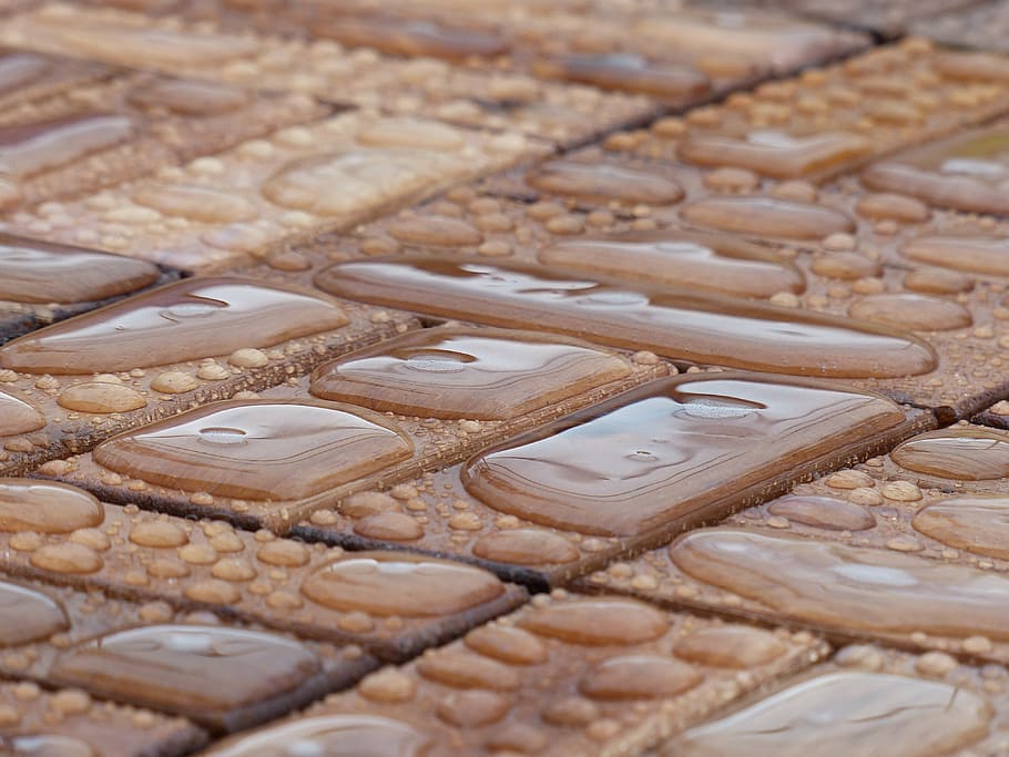 brown, surface, water dew, water, ikea, flow, wood, nature, material, water running