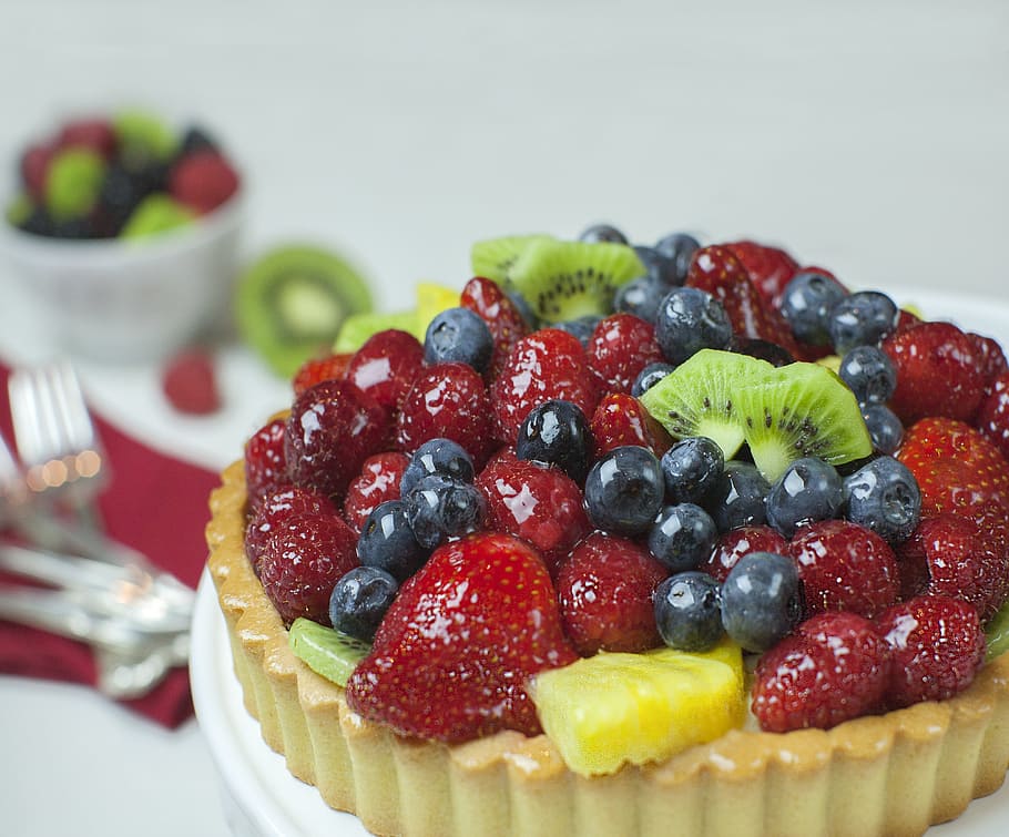 selective, focus photography, blueberry, tart, Citrus, pie, cake, stand, dessert, fruit