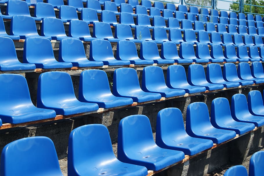 kursi, stadion, tempat, tribun, penonton, duduk, olahraga, kosong, berturut-turut, ketiadaan