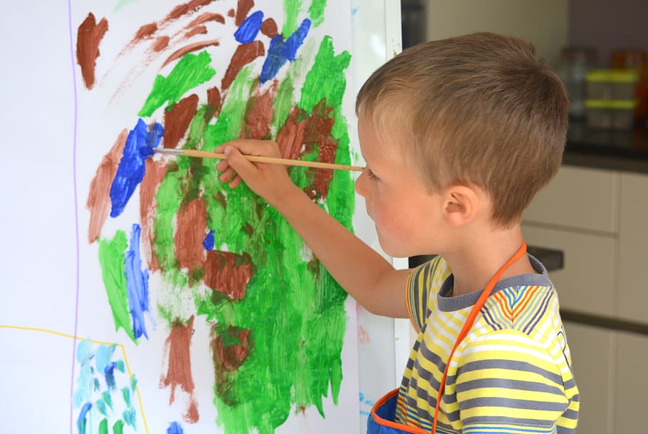 boy painting, boy, child, people, painting, brush, artist, childhood, males, boys