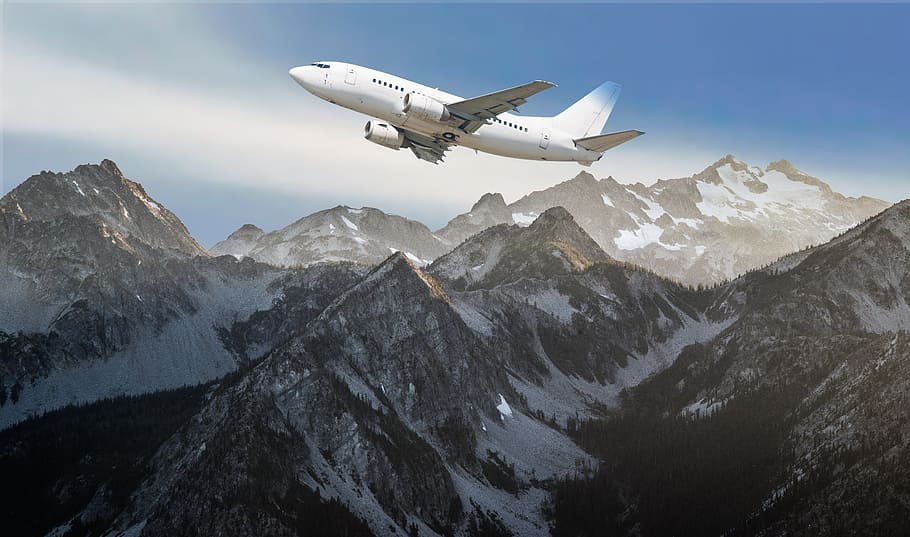 mountain, snow, travel, panoramic, nature, landscape, flying, airplane, air vehicle, mountain range