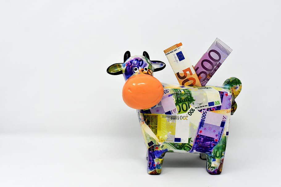 色とりどり, ユーロ紙幣印刷牛, セラミック, コインバンク, 貯金箱, お金, 牛, ドル紙幣, 500ユーロ, 50ユーロ | Pxfuel