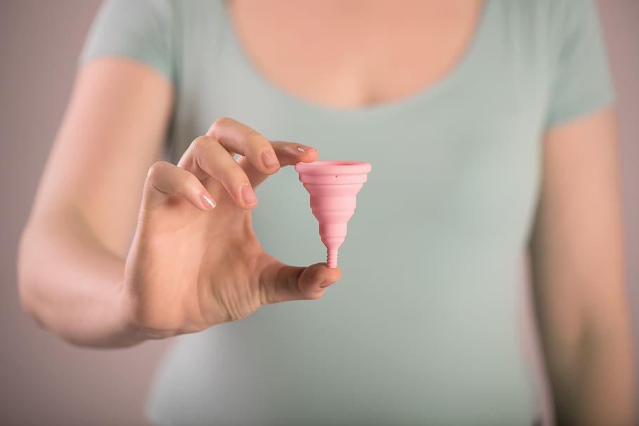 cup, menstrual, menstruation, period, buffer, women, hygiene, midsection, one person, holding