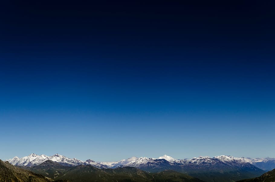cadeia de montanhas, coberto, neve, paisagem, fotografia, montanha, azul, céu, montanhas, natureza