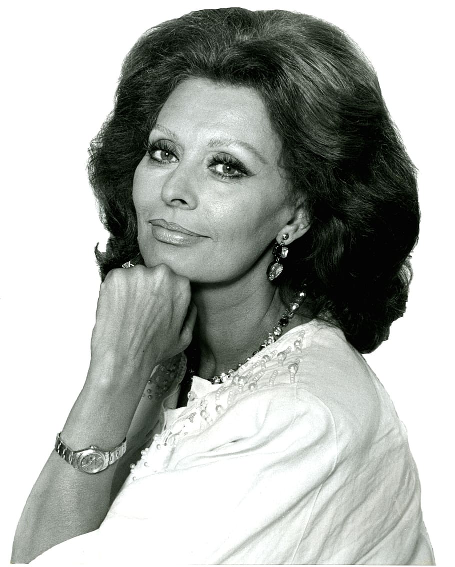 woman, wearing, white, top, silver-colored, watch, sophia loren, actress, motion pictures, movies