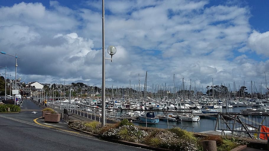 Perros-Guirec, France, Coast, Port, marine, yachts, water side, walk, cloud - sky, sky