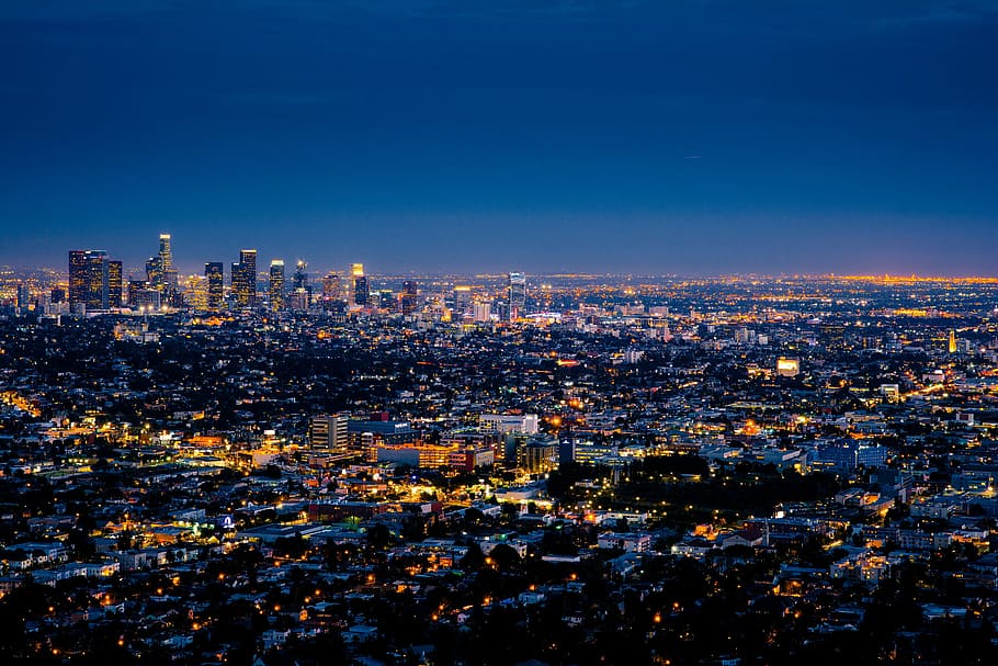 воздушный, фотография, город, ночное время, аэрофотосъемка, ночь, городской пейзаж, городской горизонт, небоскреб, Городская сцена