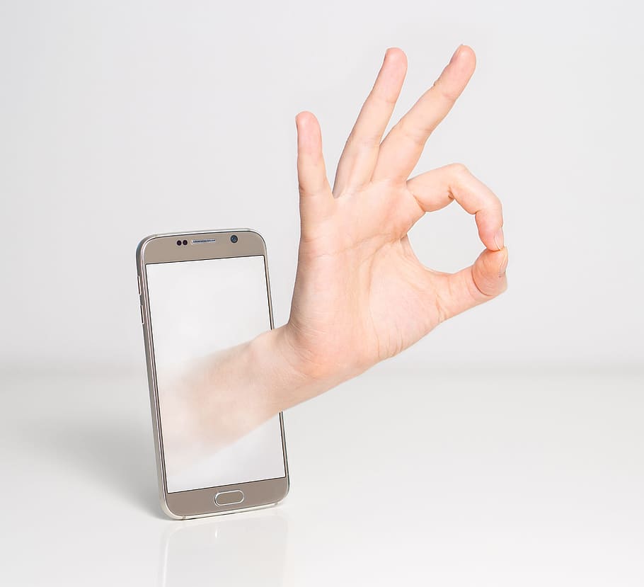 серебро Samsung Galaxy S6, отображение, рука, серебро, Samsung Galaxy S6, 3D, пальцы, палец, хорошо, печать одобрения