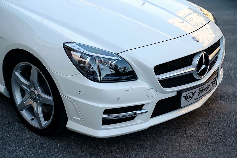 white mercedes-benz car, car, mercedes, slk, auto, transport, design, transportation, luxury, vehicle
