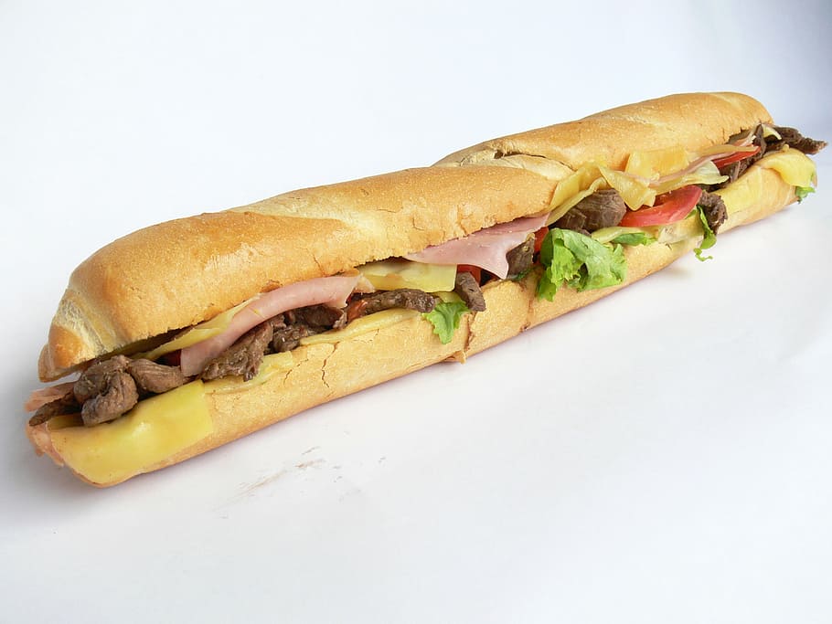 meat sandwich, white, surface, big sandwich, food, sandwich, bread, beef, vegetable, delicious