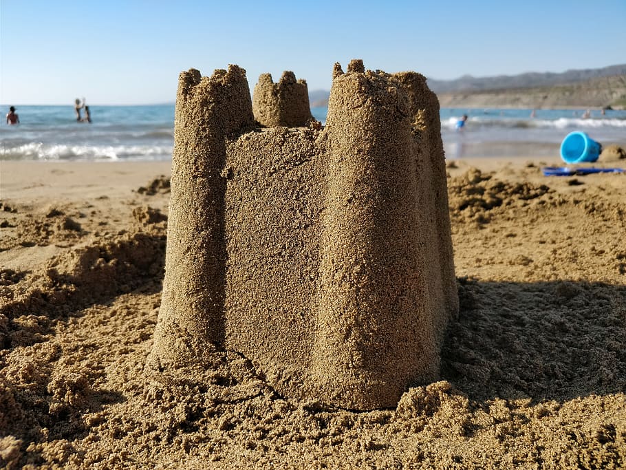 sand castle, sand structure, summer, holiday, sandcastle, beach, land, sea, sand, water