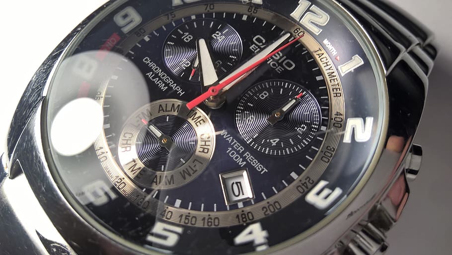 wristwatch, watch bezel, watch crystal, watch hands, casio watch, accuracy, close-up, time, metal, watch