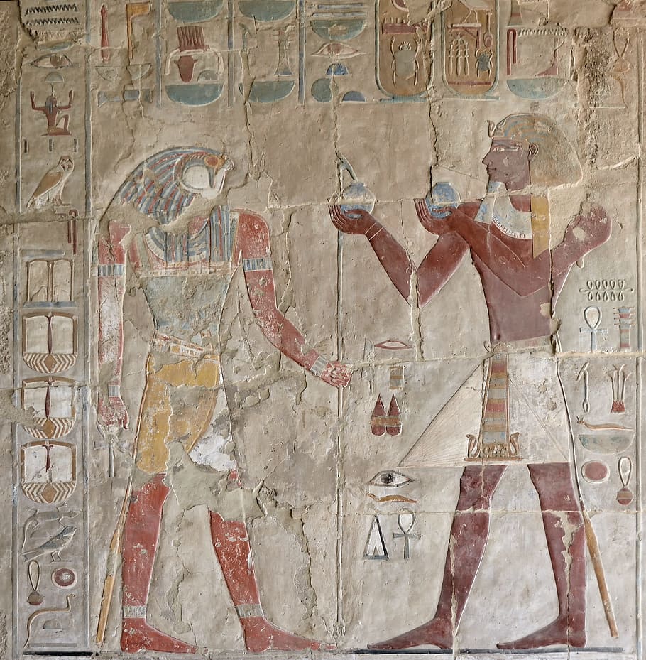egypt, luxor, mortuary temple of hatshepsut art, relief, human, painting, manuscript, religion, wall - building feature, art and craft