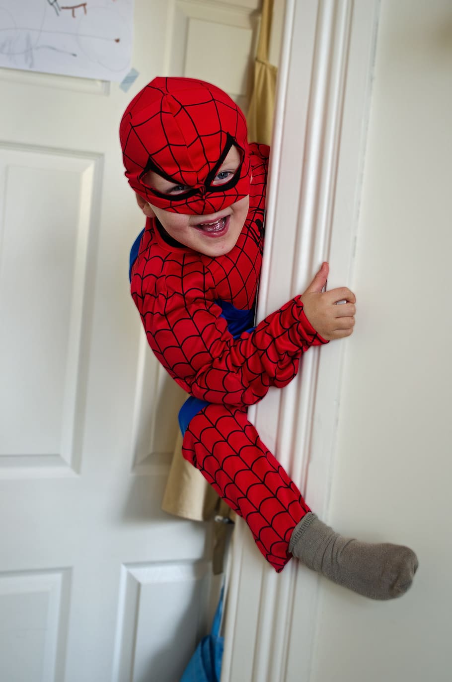 anak laki-laki, mengenakan, kostum spider-man, sedikit, spiderman, spider, anak, lucu, topeng, pakaian