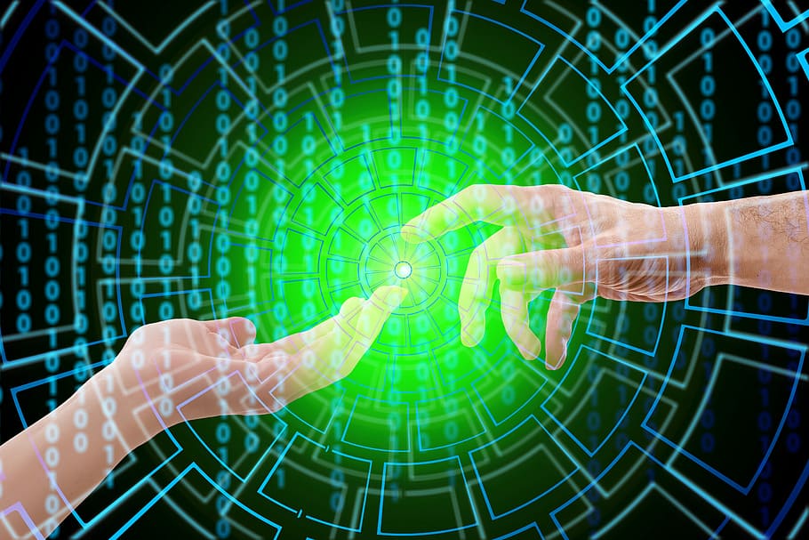 person, hand, matrix code, technology, developer, touch, finger, artificial intelligence, think, control