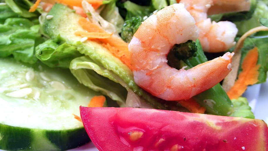 cooked shrimp, shrimp, premium, salad, food, plate, meal, cuisine, delicious, cooking