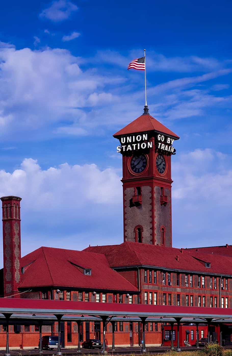 portland, oregon, union station, building, clock tower, skyline, architecture, railway, railroad, travel