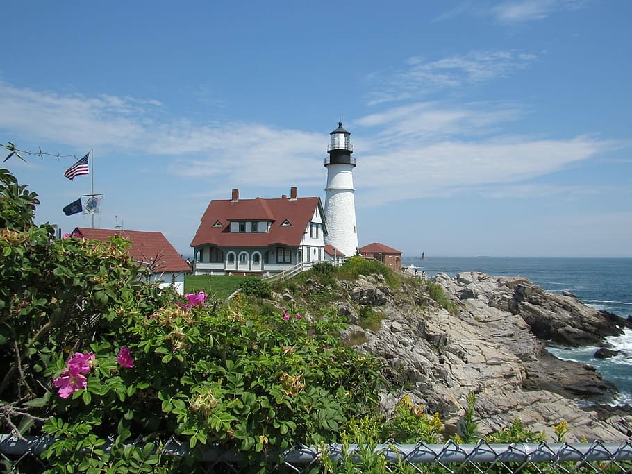Maine, Lighthouse, Ocean, Coast, Sea, atlantic, landscape, light, landmark, coastal