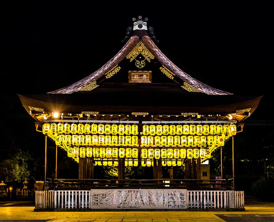 black, gazebo, lights, gion, kyoto, japan, asia, japanese, traditional, architecture