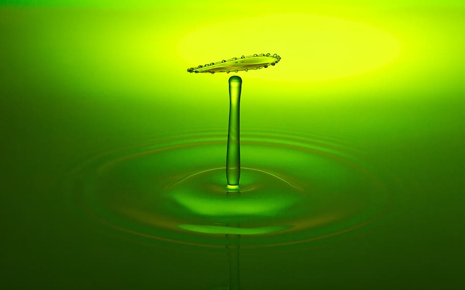 water, drip, drop of water, inject, liquid, droplets, background, green color, green background, studio shot