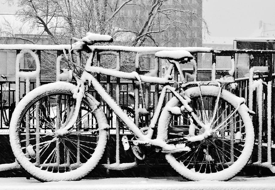 bike, snow, winter, cycling, cold, road, frost, ice, wheel, bicycles