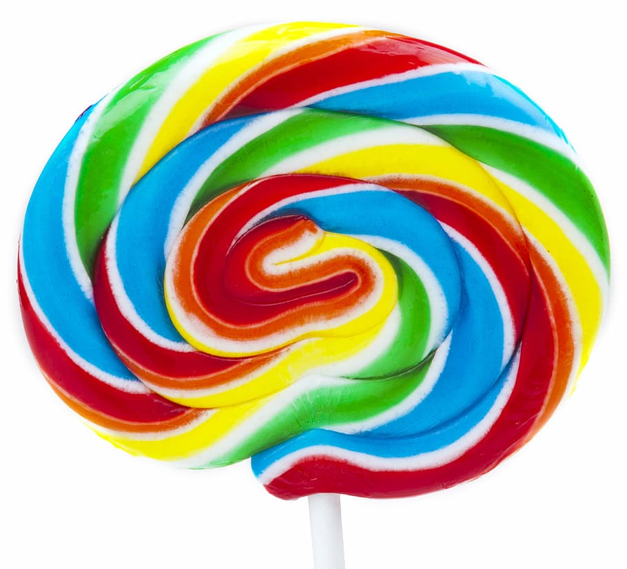 closeup, foto, berbagai macam lollipop warna, putih, latar belakang, permen, gula, manis, tidak sehat, makanan