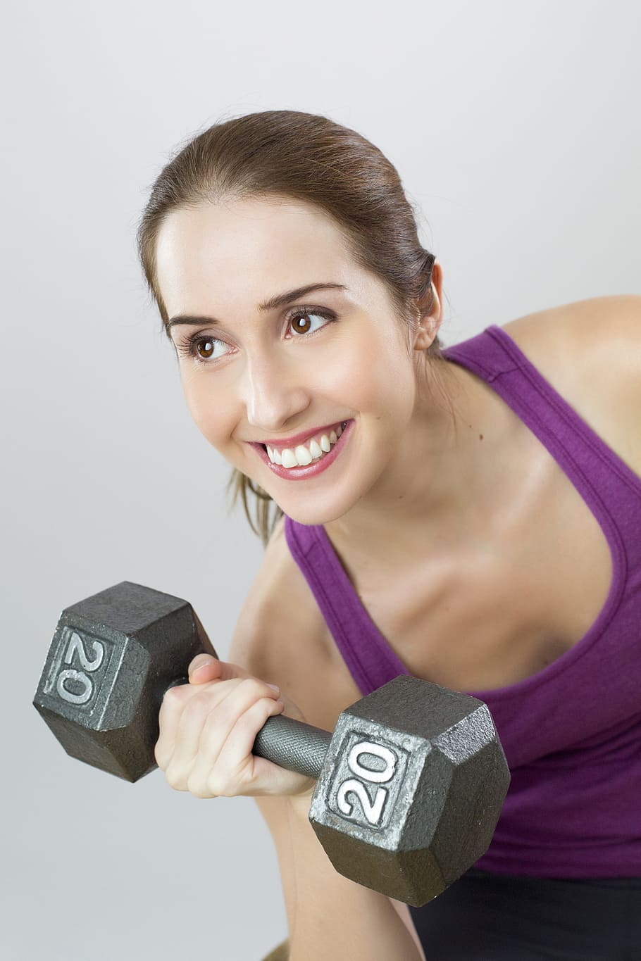 woman, purple, tank, top, lifting, dumbbell, exercise, weight, sport, girl