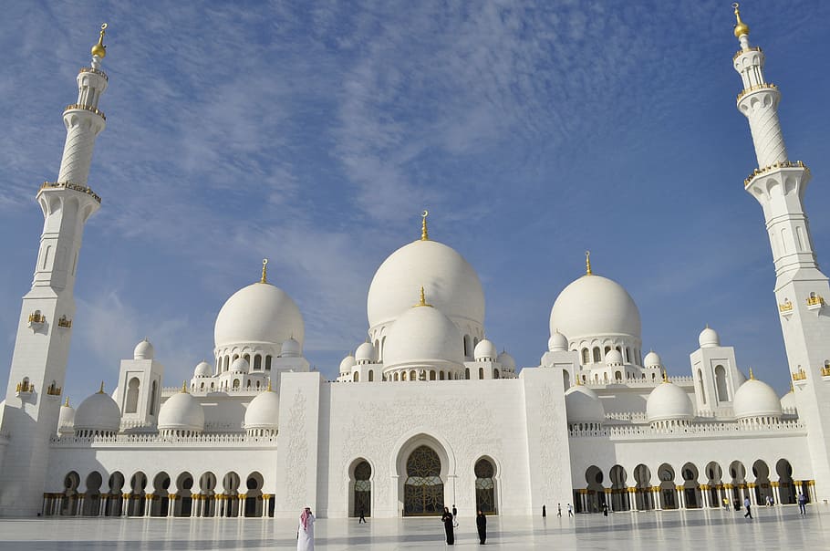 grand mosque, sun, architecture, islam, muslim, zayed, mosque, minaret, religion, cultures