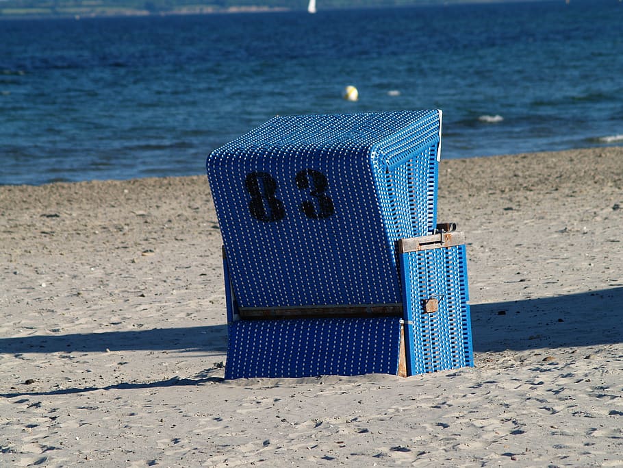 cadeira de praia, praia, mar báltico, mar, costa, areia, litoral, verão, cadeira, azul