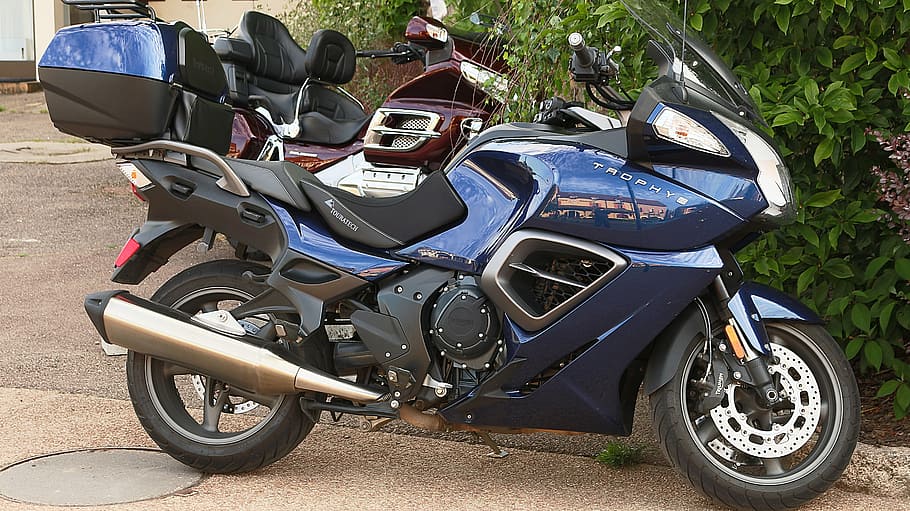 motorcycles, saulieu, morvan, blue, black, triumph, motorcycle, mode of transportation, transportation, stationary