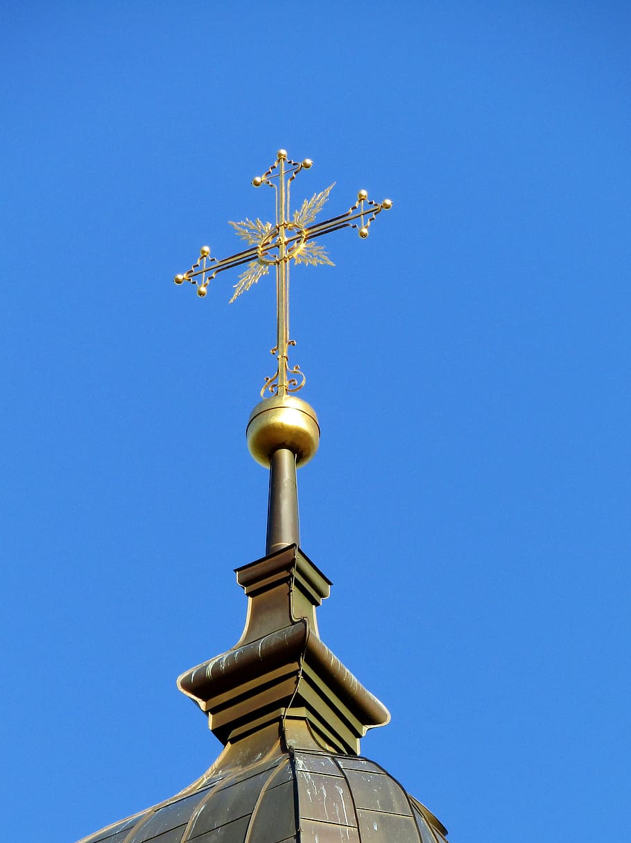 cruz, estrella, aguja, san nicolás, pfronten, campanario, fe, religión, cielo, vista de ángulo bajo
