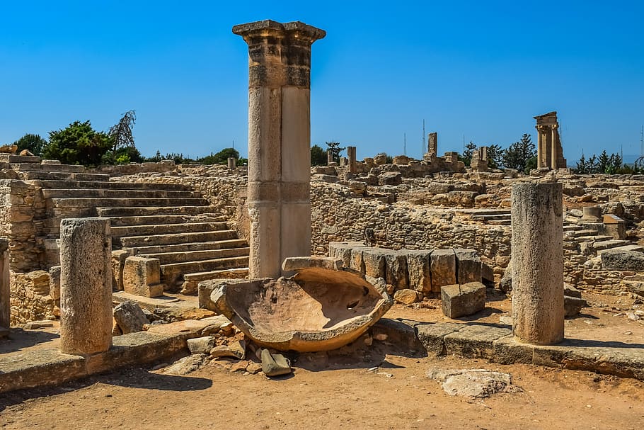 marrom, concreto, cargo, azul, céu, dia, Chipre, Apollo Hylates, santuário, antigo