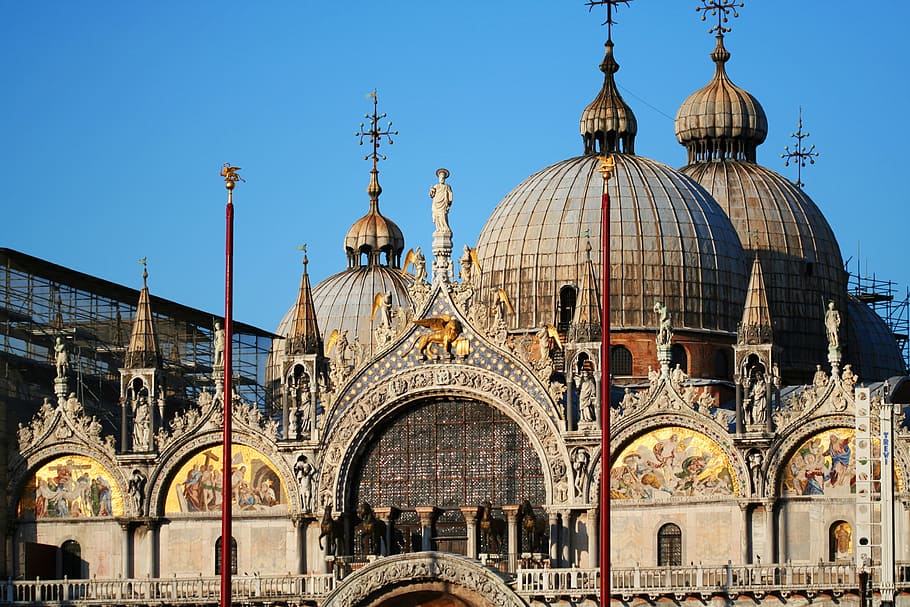 venice, italy, dome, san marco, building, architecture, church, catholic, cathedral, square