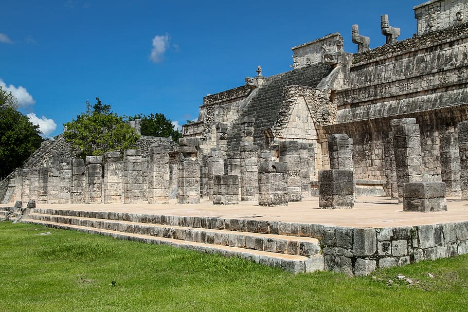abu-abu, kuil batu bata, siang hari, meksiko, reruntuhan, chichen itza, walikota, suku aztec, arkeologi, zaman kuno