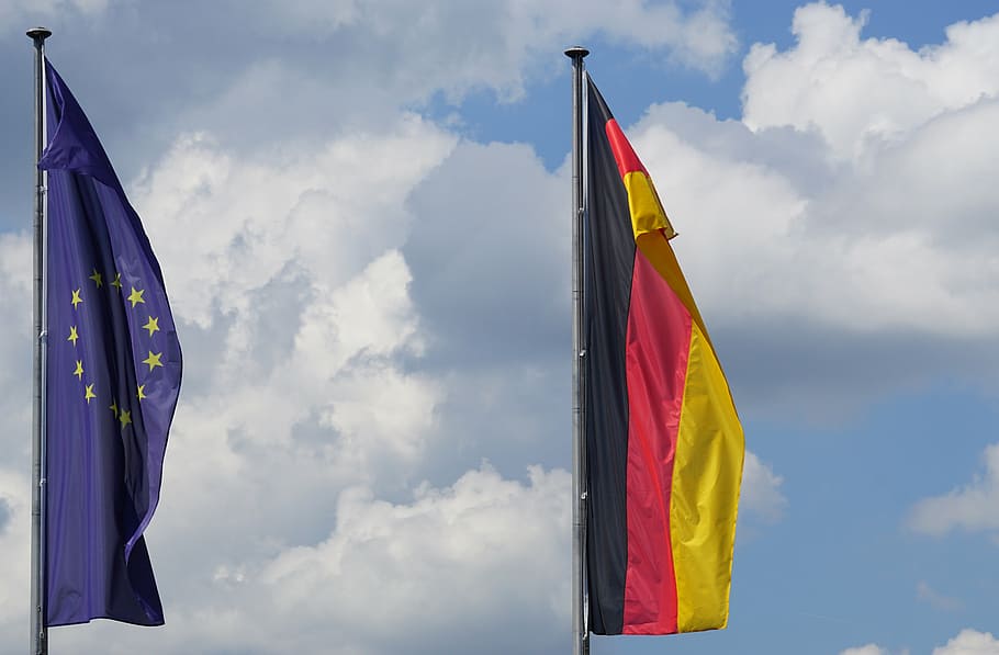 bandera, alemania, unión europea, golpe, aleteo, patriotismo, cielo, nube - cielo, multicolor, naturaleza