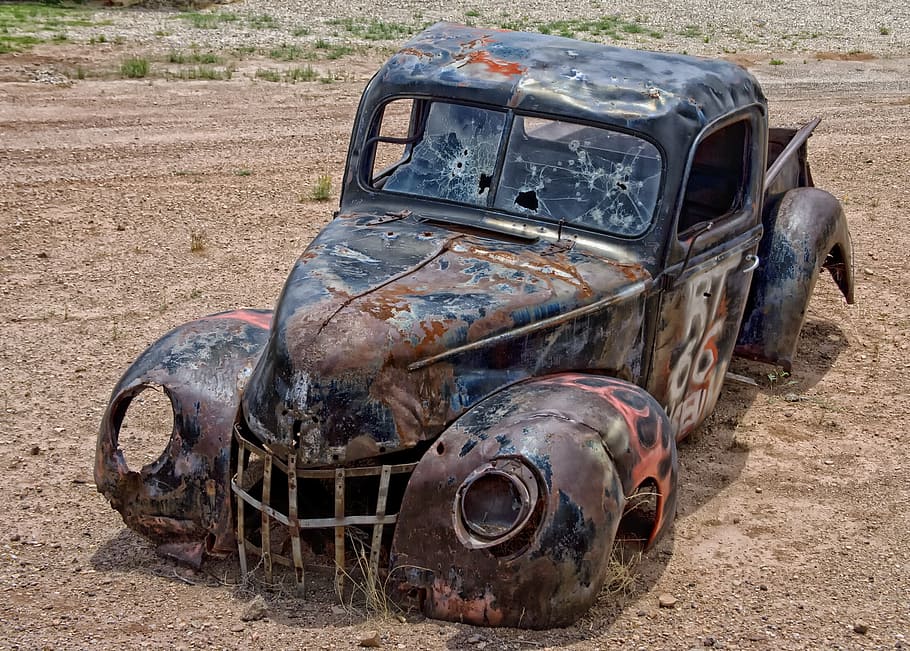 vintage, brown, pickup truck body shell, pickup truck, junk, arizona, desert, oldster, heap, truck