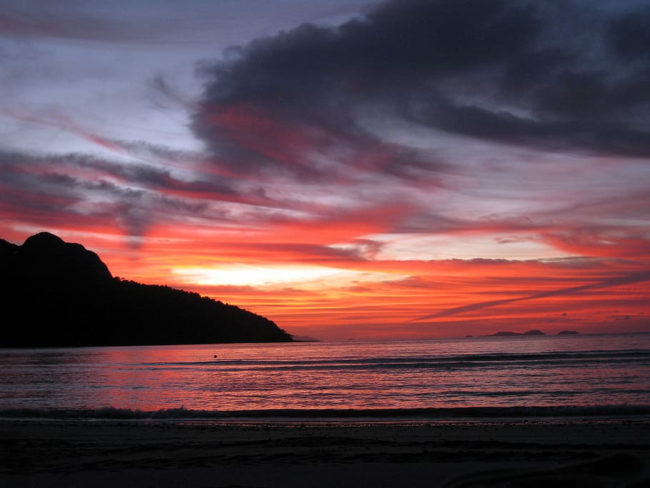 sunset hawaii, sunset over sea, ocean, sea, sunset, water, hawaii, sky, sunrise, sun