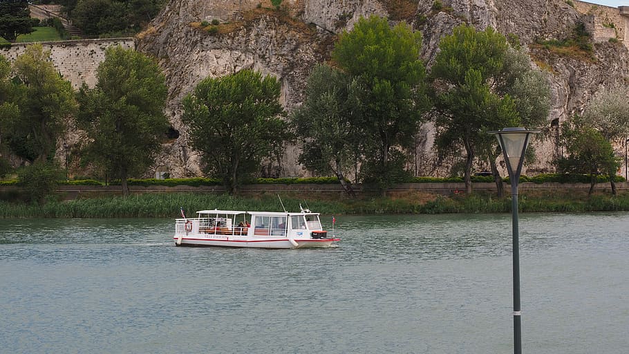 ferry, crossing, rhône, avignon, water, river, waters, translate, nautical vessel, tree